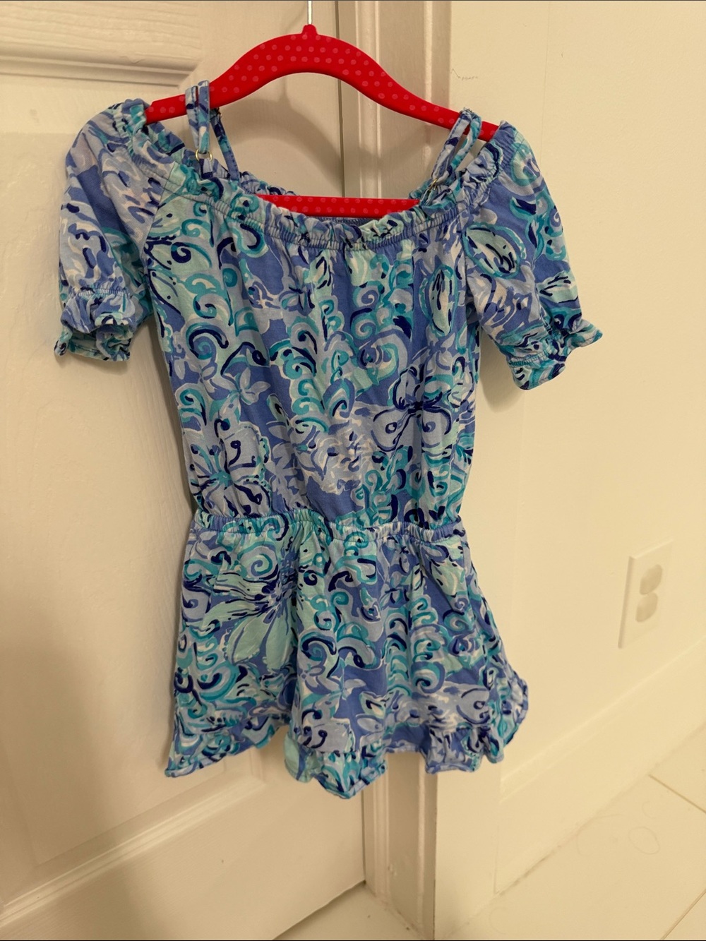 Lilly Pulitzer Blue Teal Floral Off-Shoulder Romper